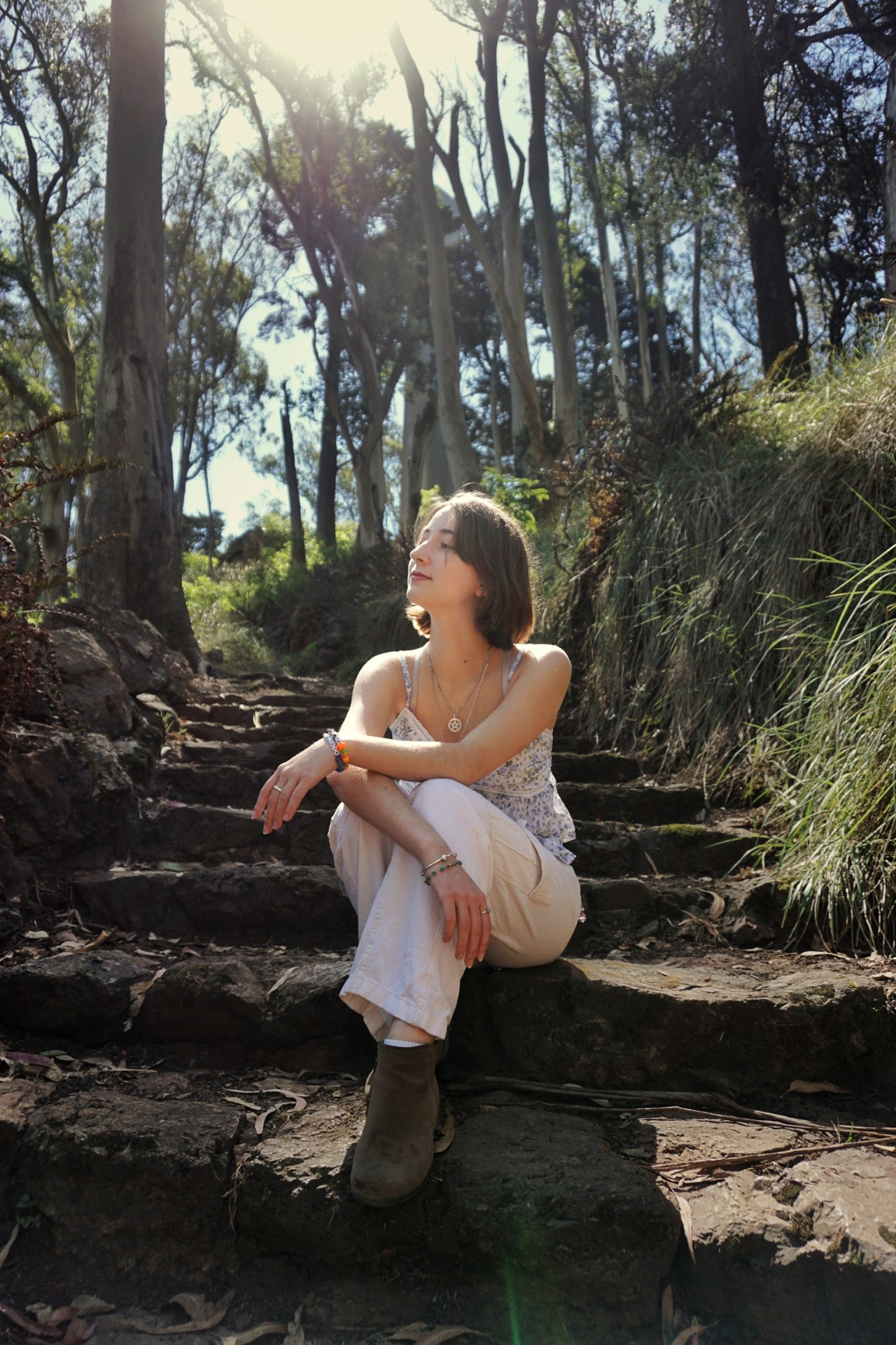 Senior portrait on sunlit San Francisco steps from The Trimble family photoshoot